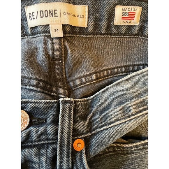 RE/DONE ORIGINALS High Rise Ankle Crop Blue Jean Size 24 Raw Fray Hem Button Fly - Picture 10 of 12